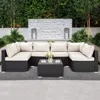 All Weather Outdoor Sectional Conversation Sets with 6 Chairs and 1 Tempered Glass Table for , Garden Sofas 1