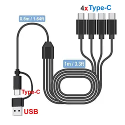 Universal USB Charging Cable with Multi USB - C Connectors (USB A C to 4 Type - c)