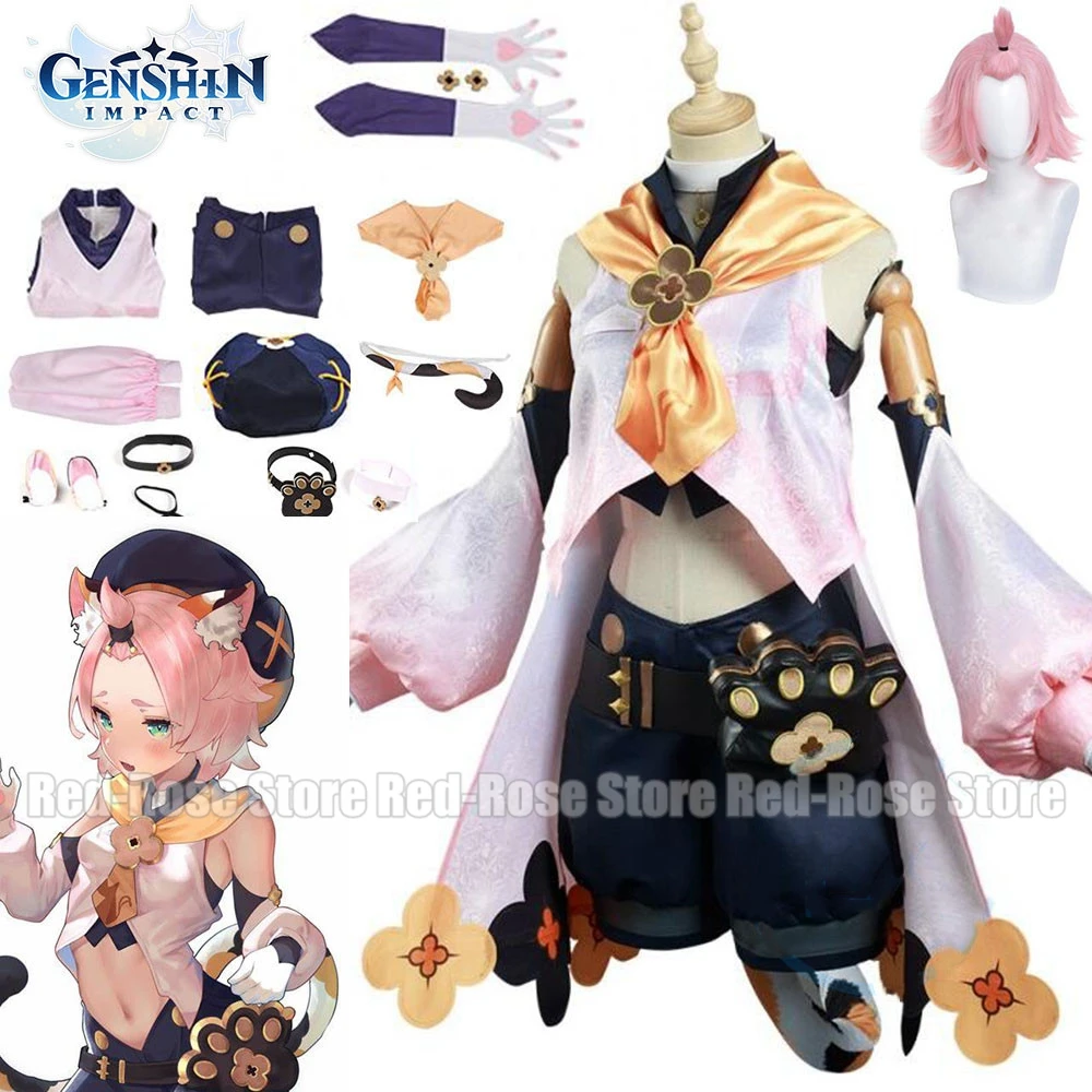 

In stock Game Genshin Impact Diona Cosplay Costume Wigs Anime Outfits Dress Halloween Carnival Uniforms For Women Girls