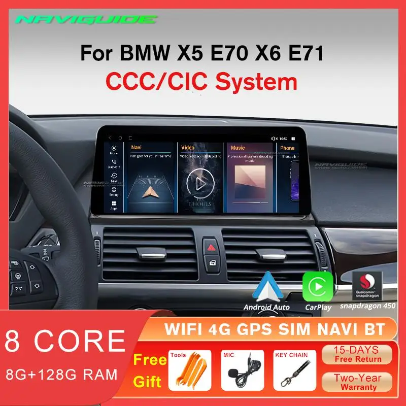 

NAVIGUIDE 12.3'' Carplay Car Radio For BMW X5 E70 X6 E71 2008-2013 CCC CIC Android 12 Multimedia Player Head Unit Display Screen