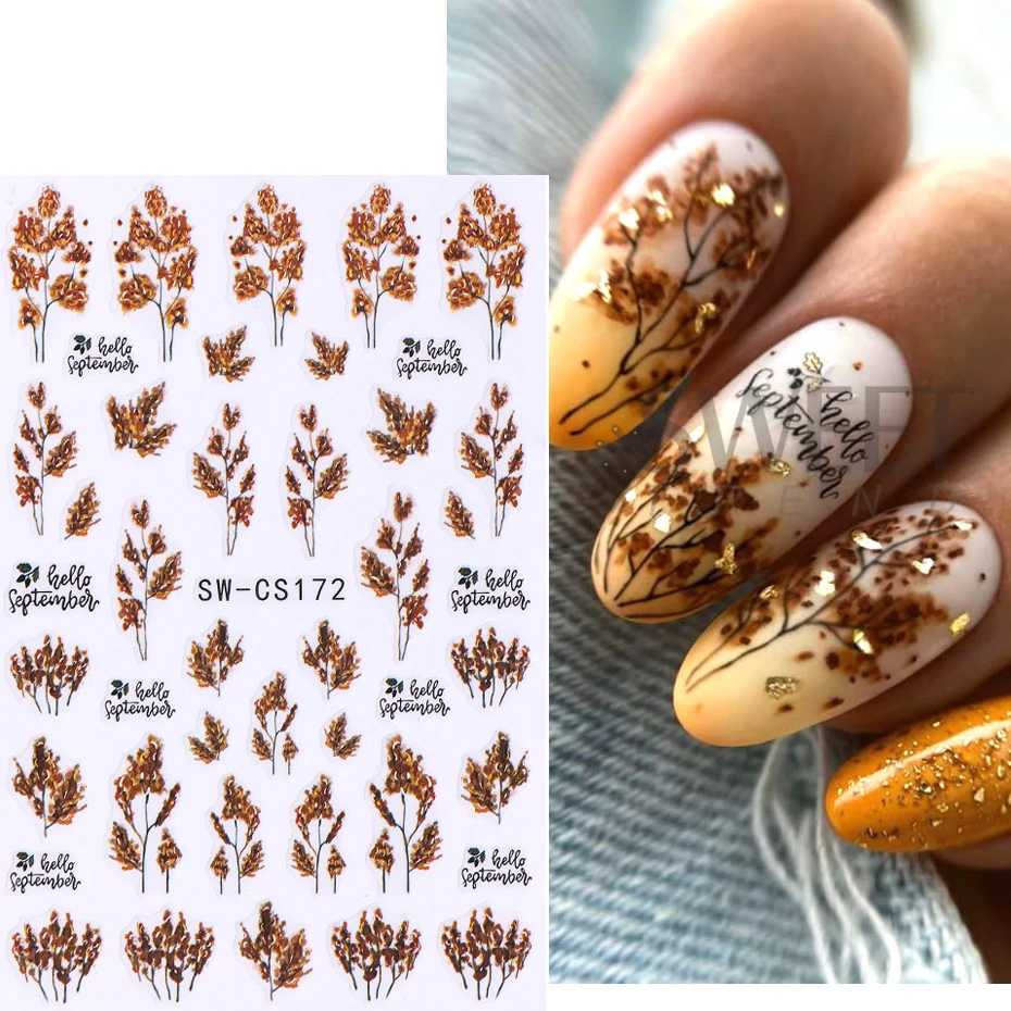 9pcs Halloween Pumpkin Nail Stickers Maple Leaf Self-Adhesive Decal Slider Nail Supplies Thanksgiving Autumn Manicure Decoration