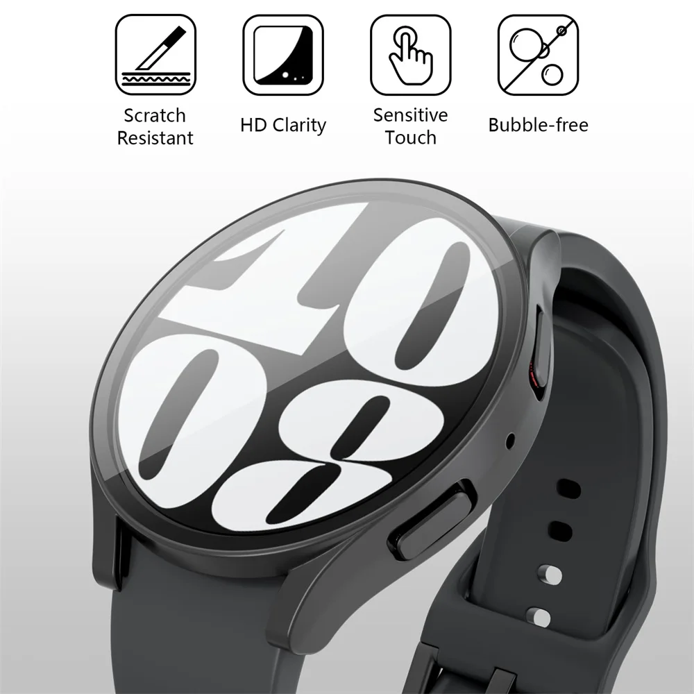 Premium Tempered Glass Case Protector for Galaxy Watch - Full Coverage PC Bumper for 40mm & 44mm Watches