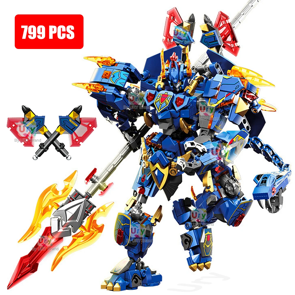 Ninja Movie Blue Snake Warrior Robot Battle Mecha Flying Fire Dragon Set Fighter Model Building Blocks Toy For Kid Boy Gift