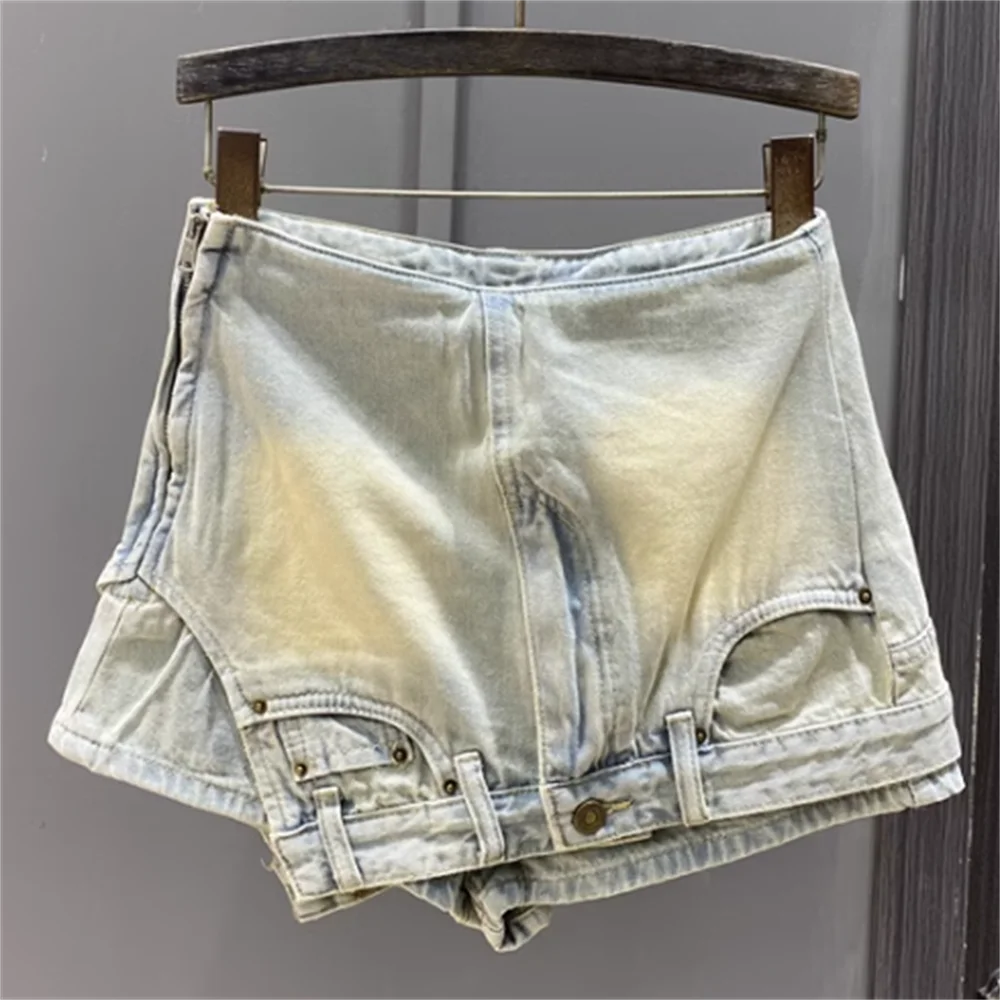 

Дизайнерские нестандартные джинсовые шорты, женская летняя юбка А-силуэта с высокой талией и боковой молнией