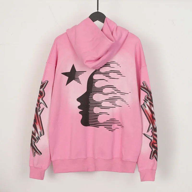 

Hellstar Pink Hoodie Correct 1:1 Cotton Terry Print High Street Large Sports Hoodie