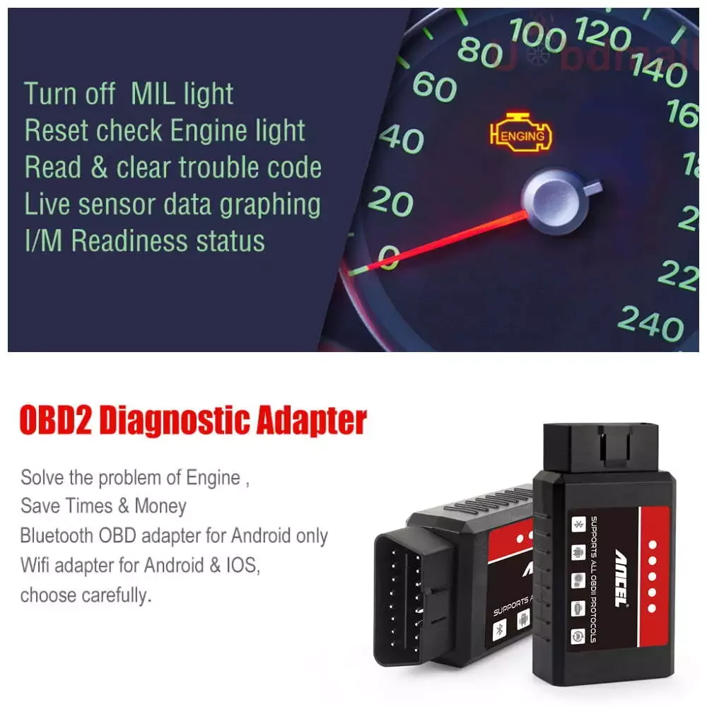 ANCEL ELM327 V1.5 Bluetooth Scanner OBD2 Scanner PIC18F25K80 Chip Code Reader Engine Car Diagnostic Tool For iPhone/Android 6
