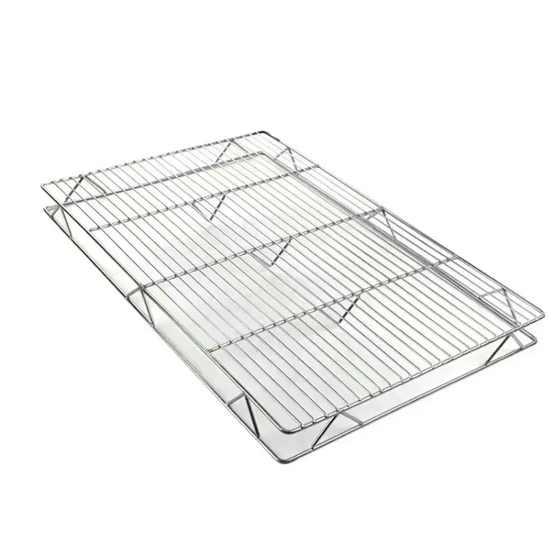 Stainless Steel 304 Food Grade Rectangle BBQ Barbecue Grill Wire Grid Mesh Net Drying Rack with Stable Square Frame and Feet