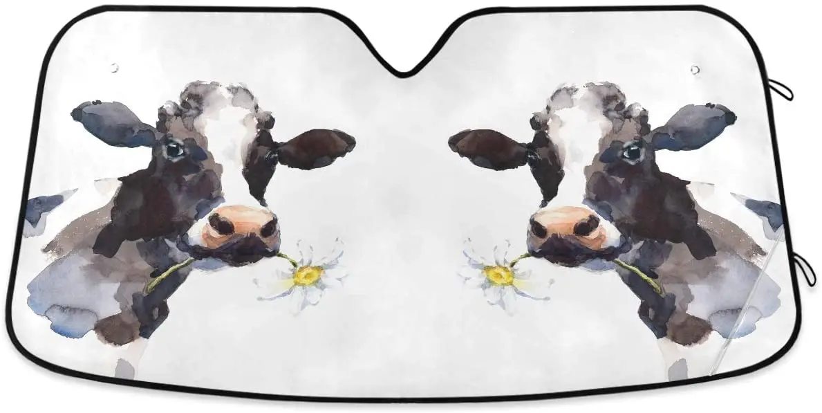 

Car sunshade Oarencol Vintage Cow Daisy Car Windshield Sun Shade Flower Farm Animal Foldable UV Ray Sun Visor