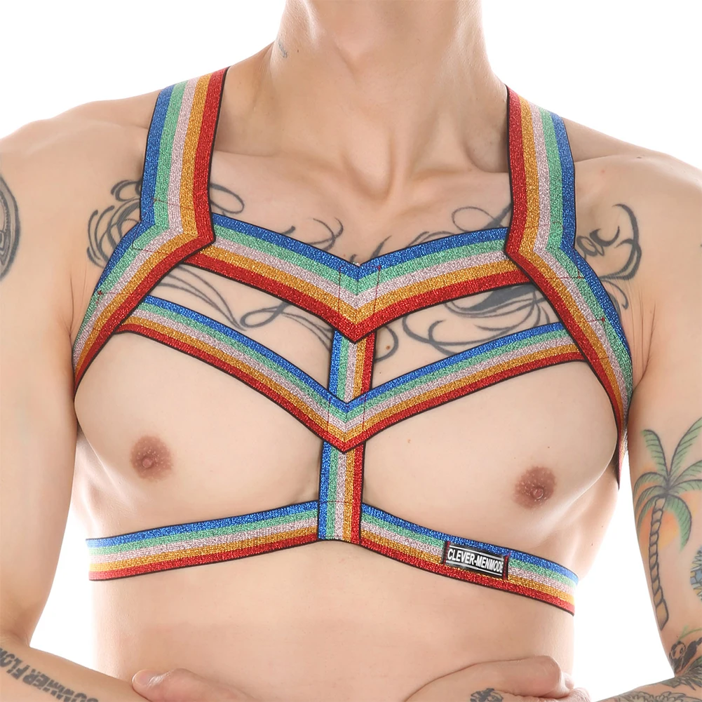 

Mens Sexy Sissy Lingerie Body Chest Harness Underwear Gay Colorful Nightwear Dance Party Clubwear Elasticity Belts Sleepwear