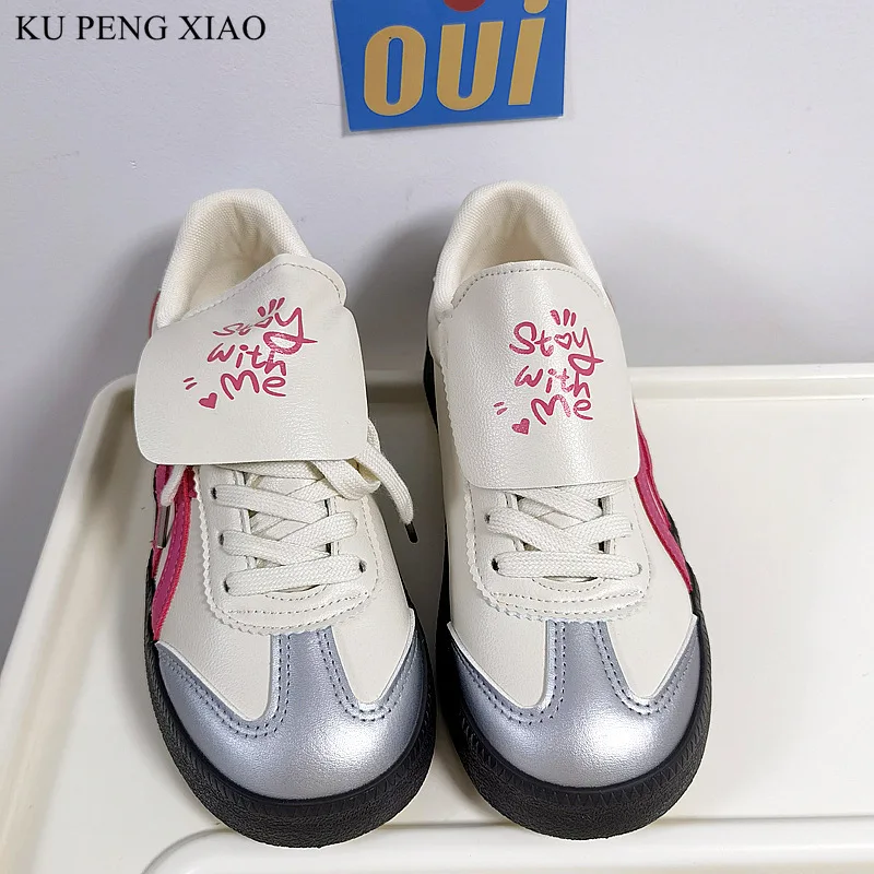 

Training Shoes Low Top Sports Casual Round Toe Thin Strap Niche Leather Women Flats Chaussure Femme Sneakers Fashion Spring