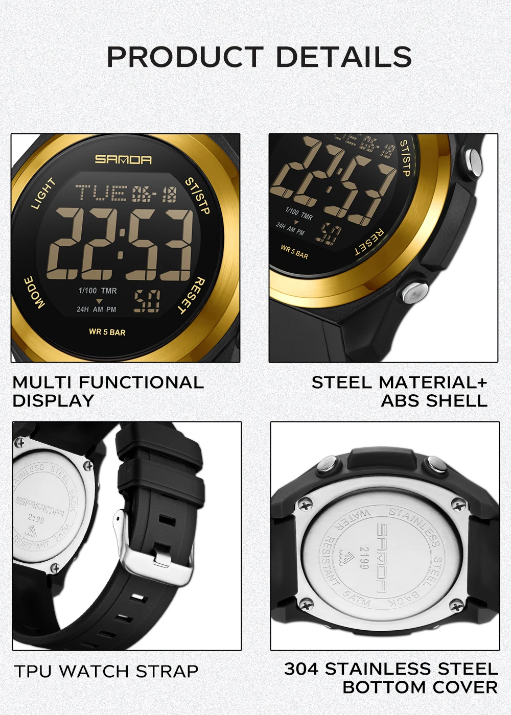 Student Digital Electronic Watch Sports Multi Functional Waterproof Colorful LED Men's Electronic Watch_voghion.com