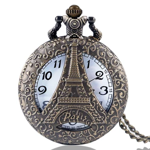 Новое поступление 2023, бронзовый Париж, Эйфелева башня, дизайнерские кварцевые карманные часы, повседневные часы Fob для мужчин и женщин, подарки на день рождения, годовщину