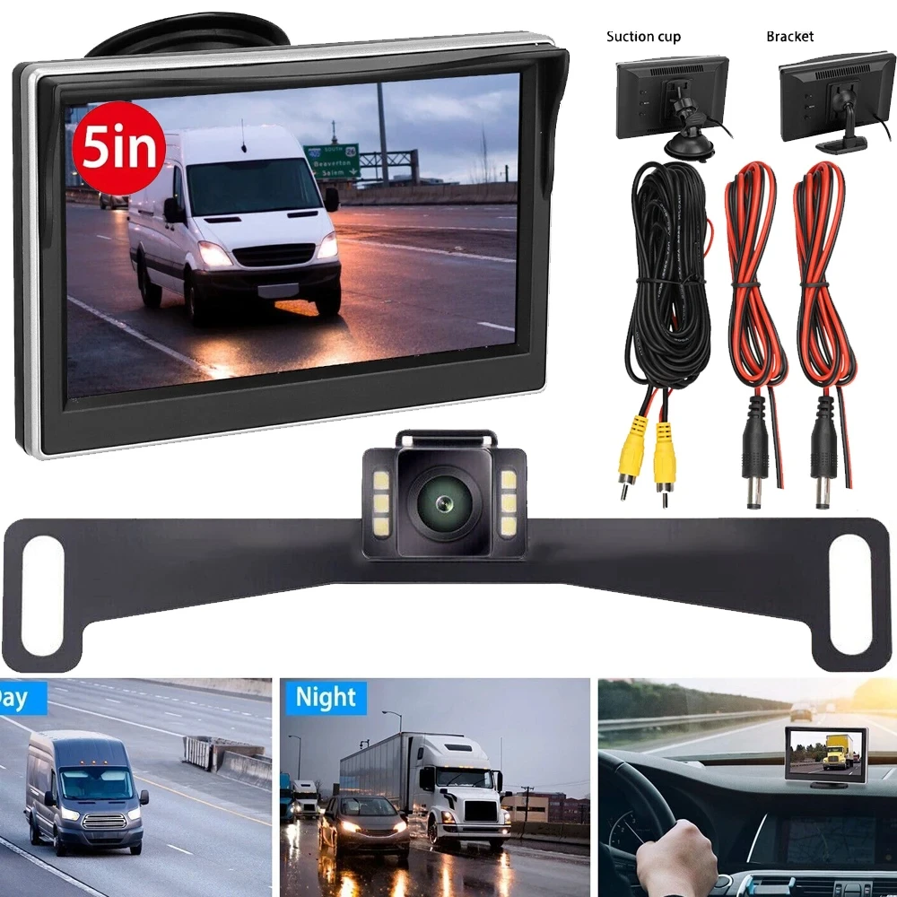 

5" HD Monitor with Night Vision Wired Backup Camera - Perfect for Easy Parking and Clear Rear View