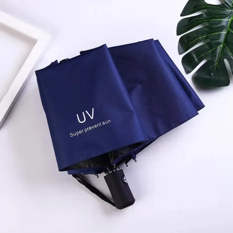 Fully automatic UV three fold umbrella, black glue sunscreen sun umbrella, anti UV sunshade folding sun umbrella