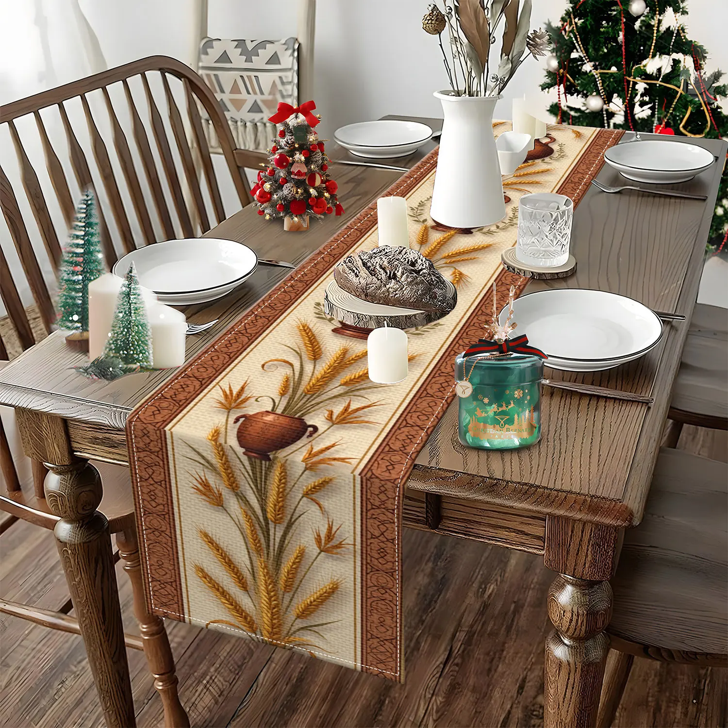 .Earthenware Pot Wheat Table Runner 4