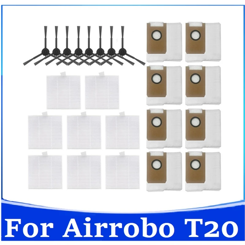 24PCS Replacement Spare Parts For AIRROBO T20 Robot Vacuum Cleaner Side Brush Hepa Filter Dust Bag Accessories