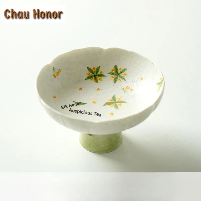 Hand-painted Osmanthus Flowers Fruit Dishes Handmade Pastry Plate Food Storage Tray Hospitality Dishes Tea Services Collectible