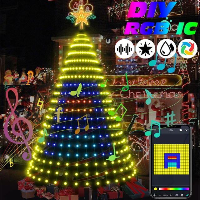 DIY Smart Christmas Tree Led Light Bluetooth APP Remote Control RGB String  Fairy Lights with Star Topper for Xmas New Year Decor