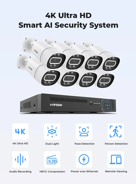 H.view 8ch 5mp 8mp 4k Cctv Security Cameras System Home Video