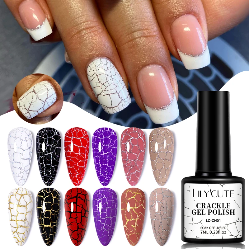 LILYCUTE 7ml Marble Crackle Gel Nail Polish Quick Natural Air Dry Full Coverage Semi Permanent For Nail Manicure DIY Gel Varnish