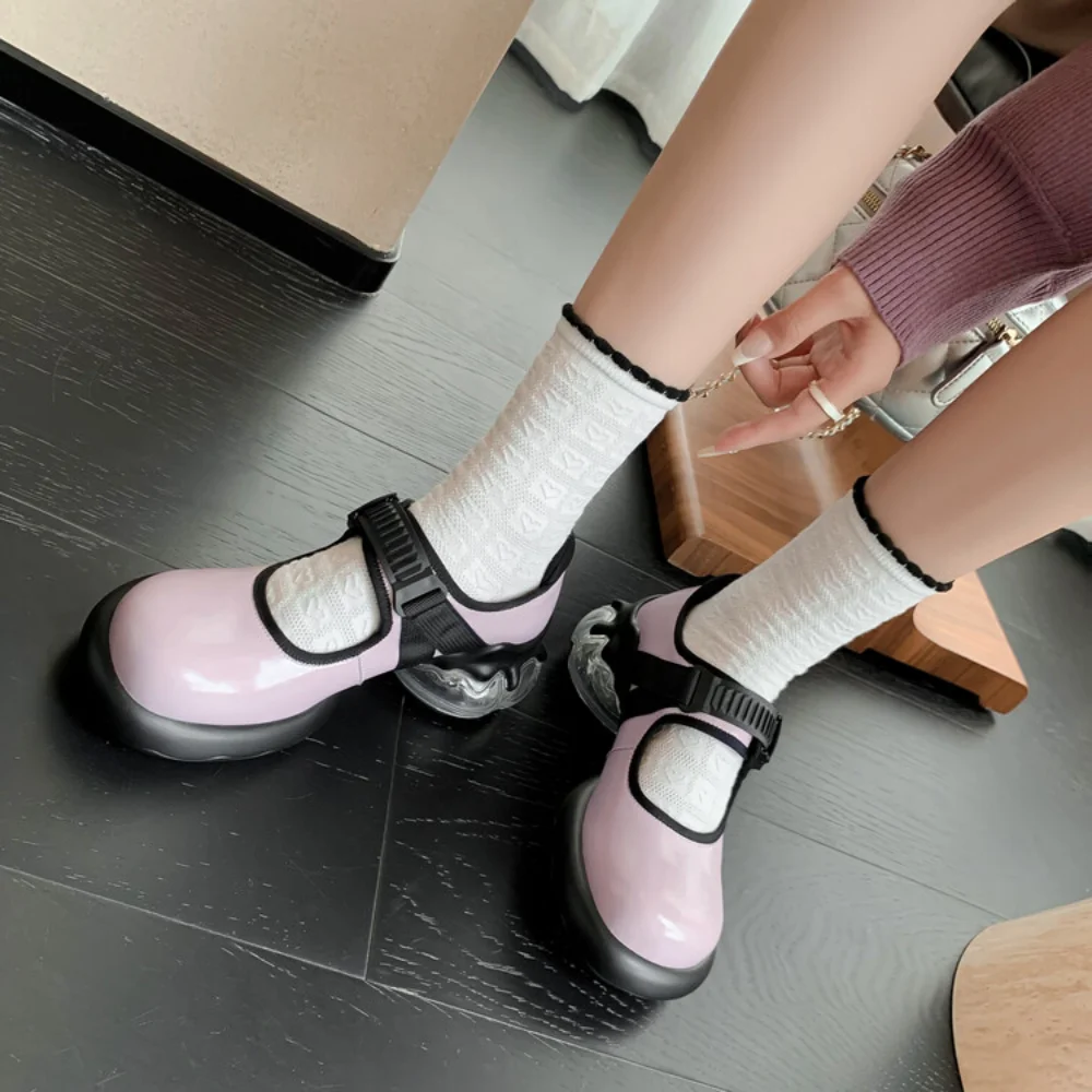 2024 New Lolita Shoes Women Dress Shoes Round Toe Flats Platform Mary Janes Shoes Genuine Leather Thick Bottom Lady Single Shoes