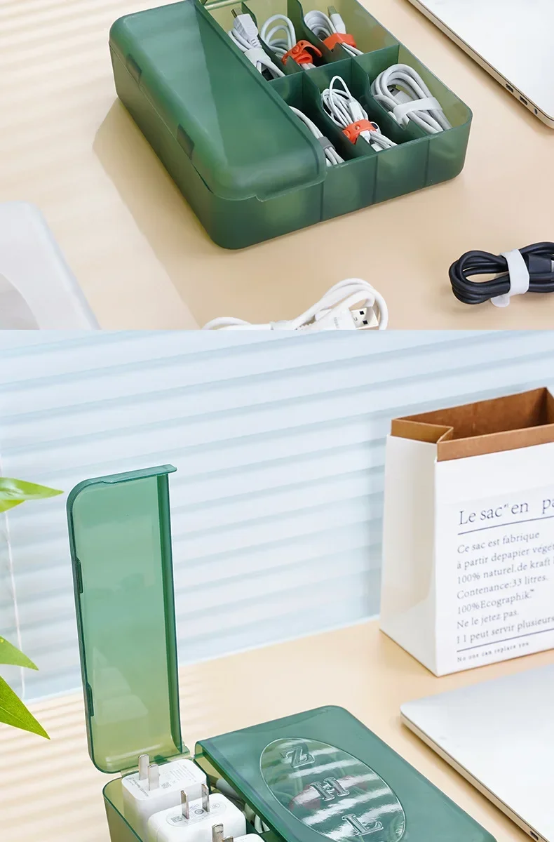 Description Picture 5 of itemCable Organizer Box Portable Multi-compartment Data Cable Storage Box for Home Office Organization Charger Cord for Electronics