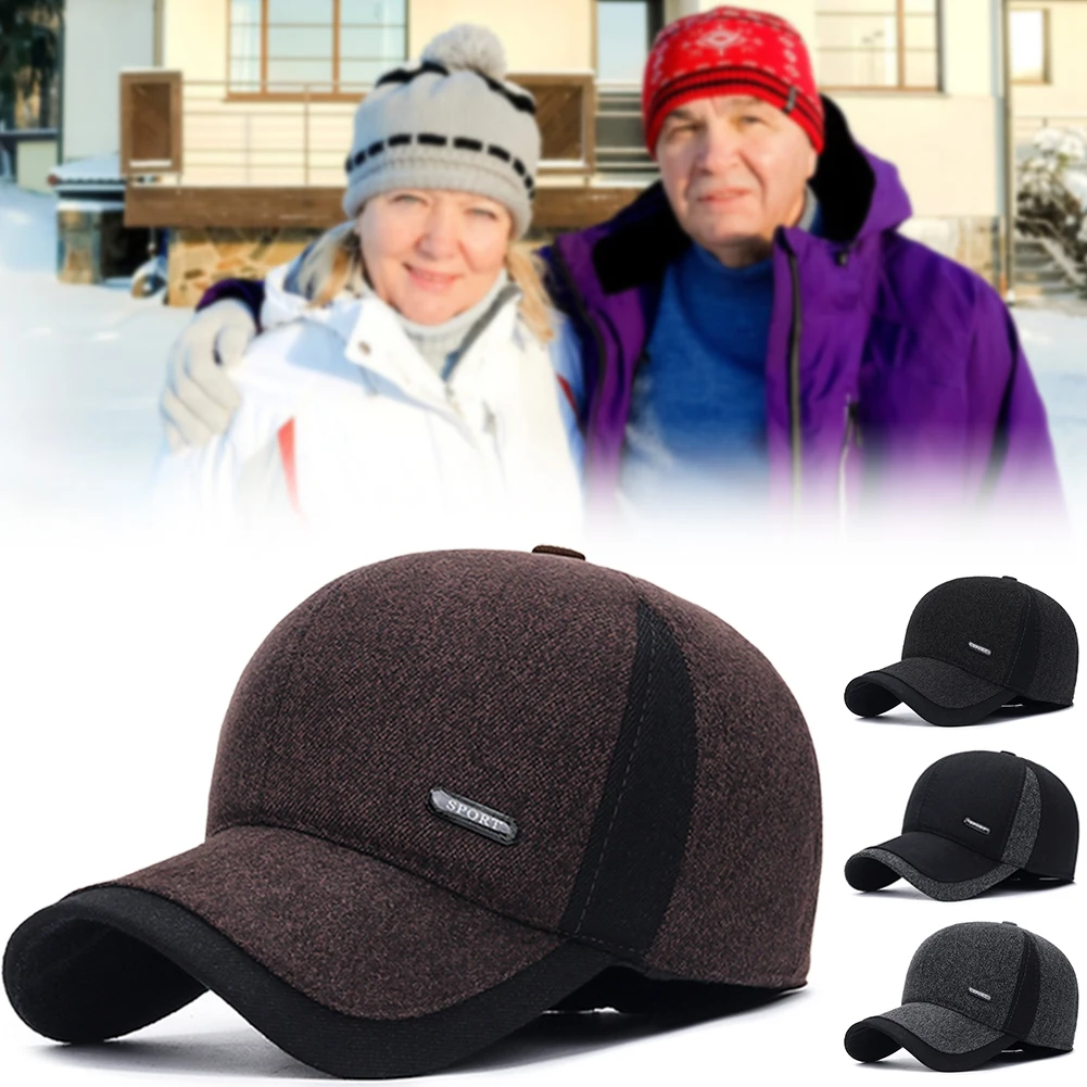 New Warm Mens Winter Wool Baseball Cap Anti-Cold Warm Duck Tongue Cap Middle-Aged And Elderly Thickened Warm Hat For Outdoor 2