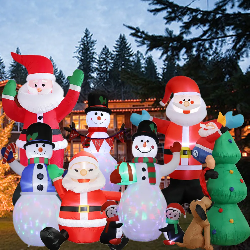 Inflatable Christmas Tree/Snowman/Claus/Big Bear/Gingerbread Man Dolls Model Built-in LED Outdoor Decorations Garden Party Decor