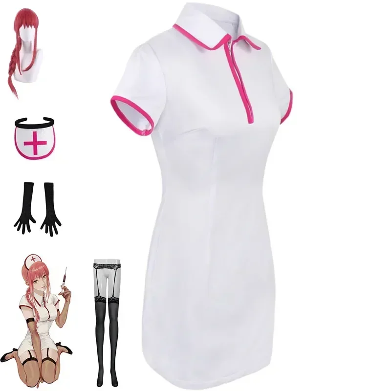 

Cartoon Chainsaw Man Makima Cosplay Costume Dress Headdress Wig Aldult Woman Sexy Halloween Rave Party Anime Nurse Uniform Suit