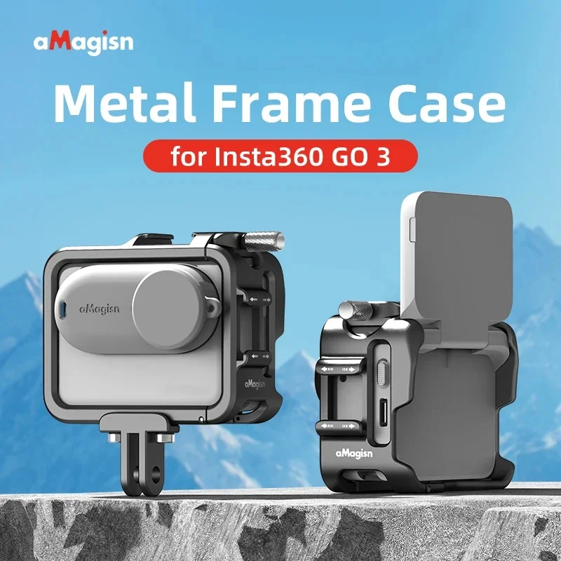 AMagisn 초경량 금속 케이지 프레임 케이스 보호 쉘, 인스타 360 GO3 GO 3 용, 360GO 3 보호대 액세서리, 듀얼 콜드 슈즈