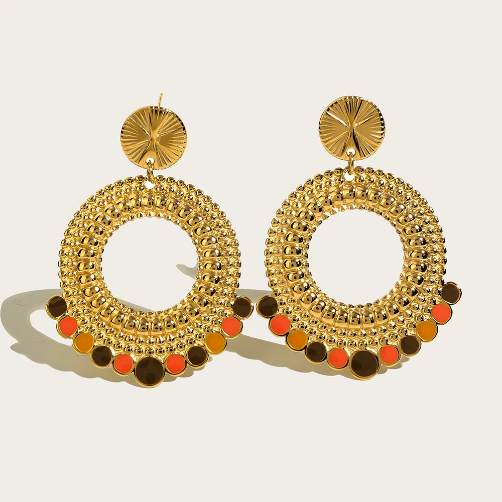 YACHAN PVD 18K Gold Plated Stainless Steel Drop Earrings for Women Geometric Metal Texture