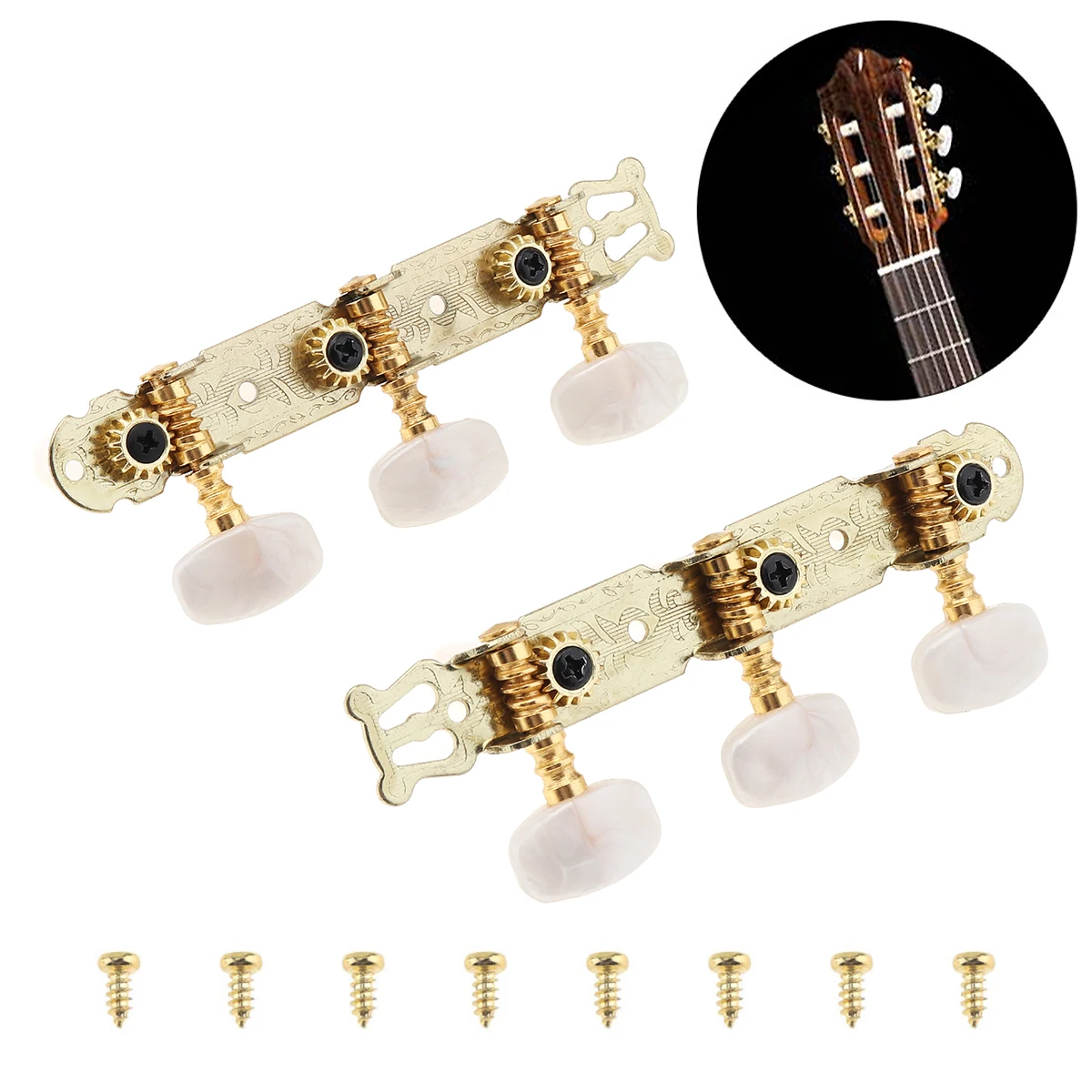 

1 pair Classical Folk Guitar Tuning Pegs Gold Plated Guitarra Parts with Simulation Pearl Semicircle Buttons Machine Heads