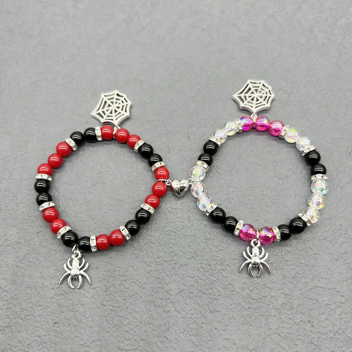 JczR.Y Halloween Spider Bracelet Set Of 2 - Matching Couple Friendship Bracelets With Heart Stone & Spider Web Charms