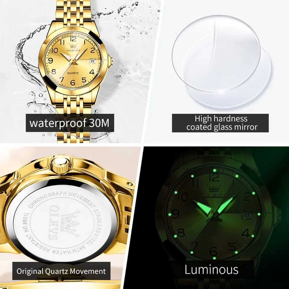 OLEVS Quartz Watch for Women Rhombus Mirror Solid Stainless steel Date Digital Dial Waterproof Elegant Bracelet Watch women watches electronic watch