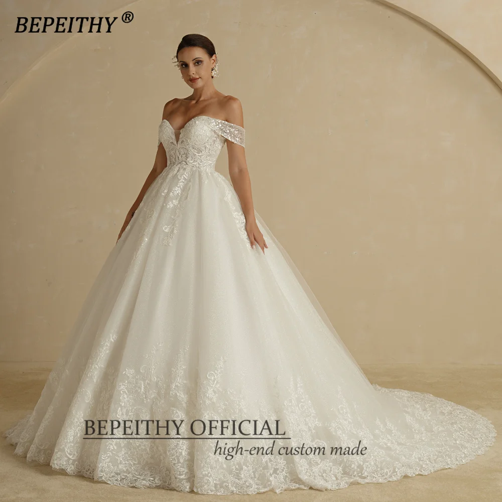 BEPEITHY Customized Princess Sweetheart Wedding Dress For Women Ivory Glitter Sleeveless 2025 Vintage Bride Bridal Ball Gown 3