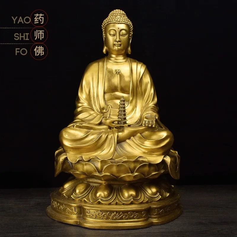 Pure Copper Buddha Ornaments Sambo Buddha Statue Of Shakyamuni Amitabha Medicine Master Buddhist Temple Buddha Statue
