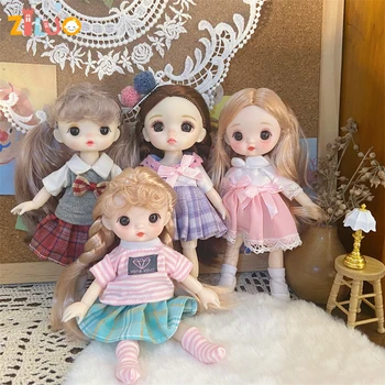 1/8 여아용 미니 BJD 인형, 귀여운 드레스 업, 교복 패션 스커트, 어린이 장난감, 생일 선물용 아름다운 인형, 16cm