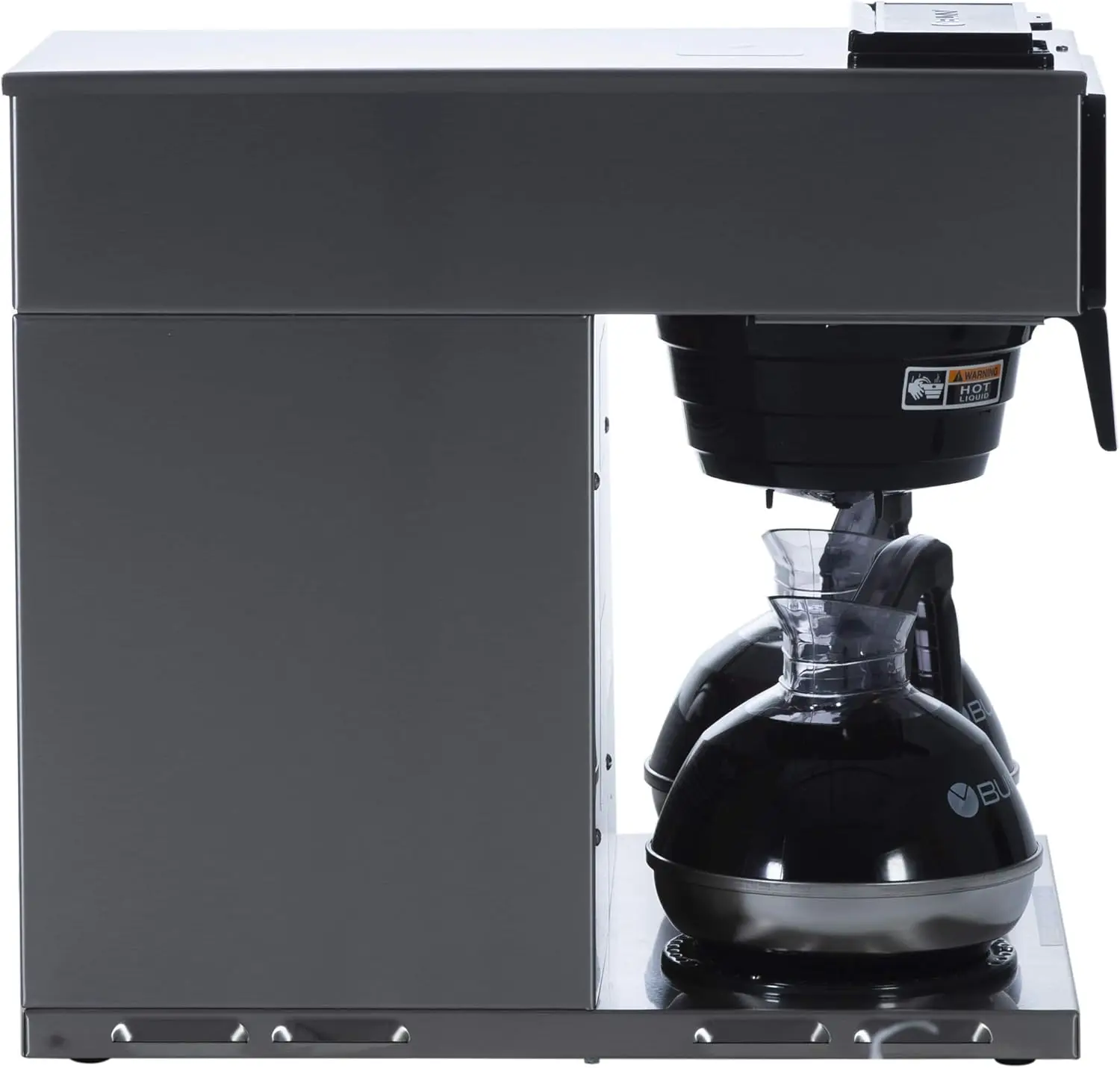 VP17-3 12-Cup Low Profile Pourover Commercial Coffee Maker 3 Lower Warmers 13300.0003 Silver 18.8"D x 16.2"W x 17.3"H