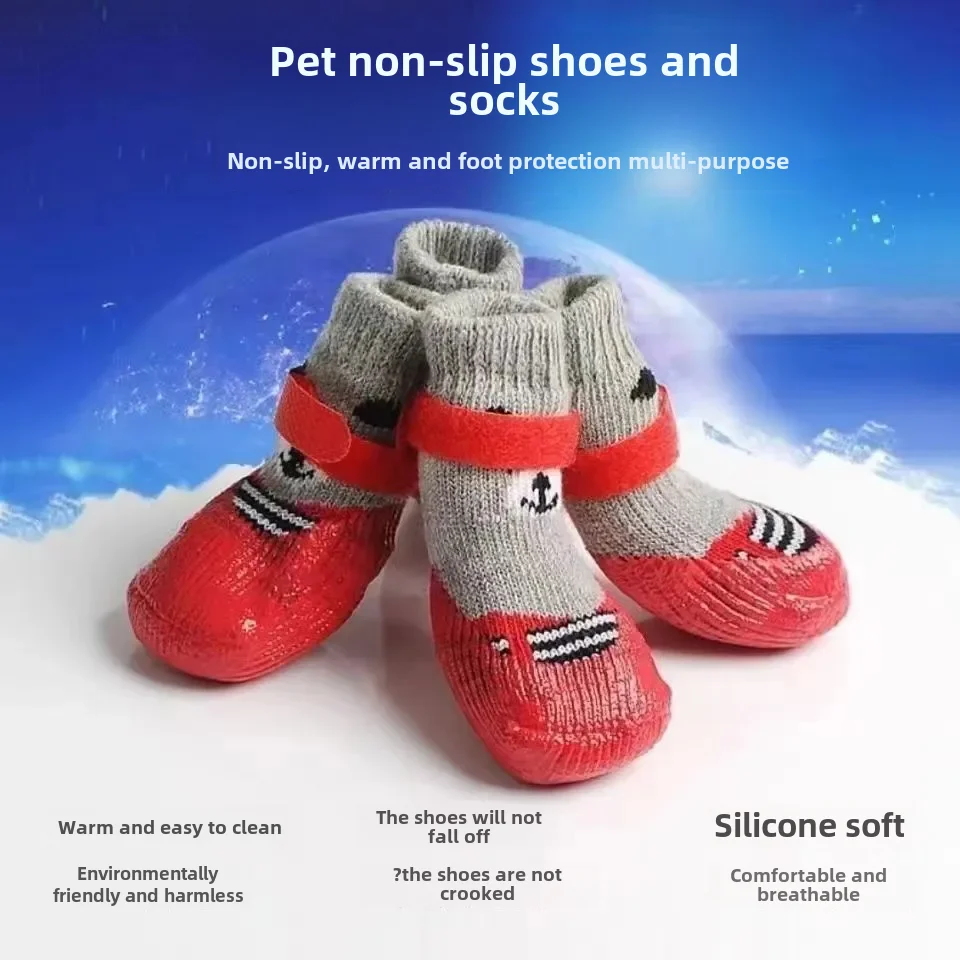 Dog Socks Pet Shoes Dog Socks Small Size Dogs Thai Winter Warm Waterproof Non-slip Teddy Shoe Covers Cat Socks Anti-scratch Pet Supplies