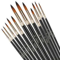 Premium 12-Piece Professional Nylon Paint Brush Set - Round Pointed Tip for Acrylic, Watercolor, and Oil Painting (Round)