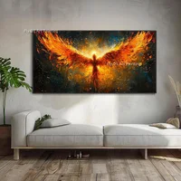 Large Handmade Black And Red Fire Phoenix Thick Oil Painting Modern Birds  Canvas Wall Art Decor For Living Room As Gifts 1