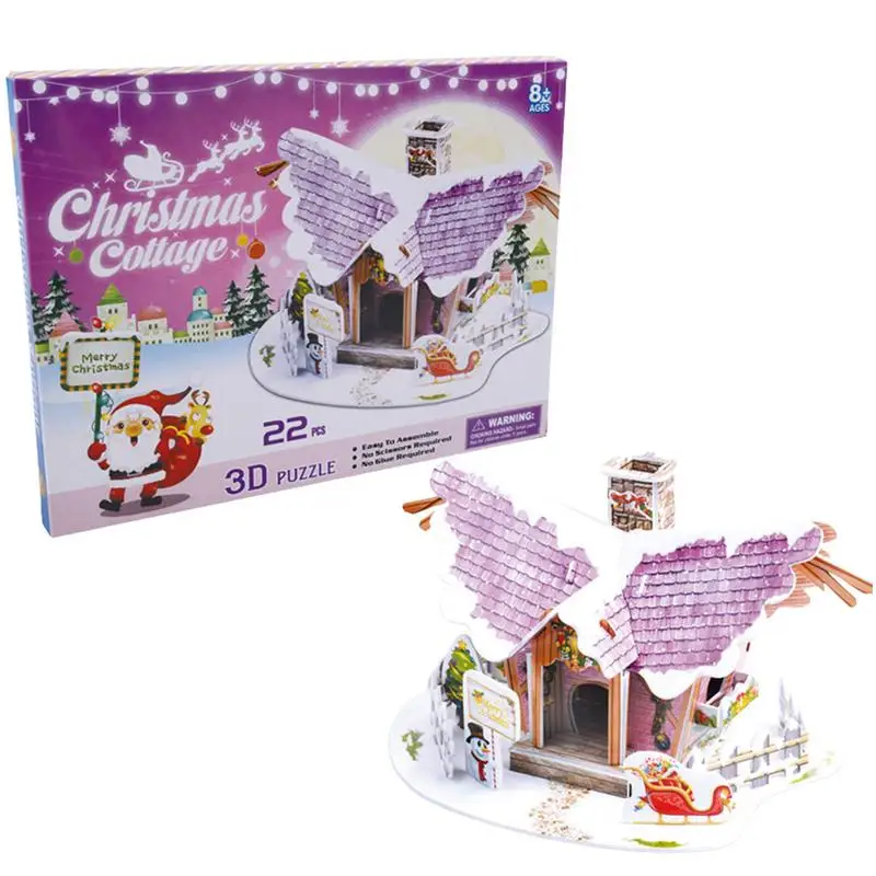

3D пазл в виде рождественской деревни, Рождественская деревня, пазлы с рисунком белого снега, маленький город, Рождественские декоративные модели, набор для детей