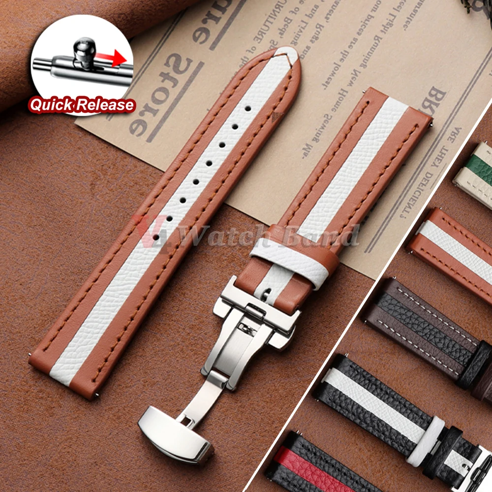 Colorful Calfskin Leather Watch Strap with Butterfly Buckle