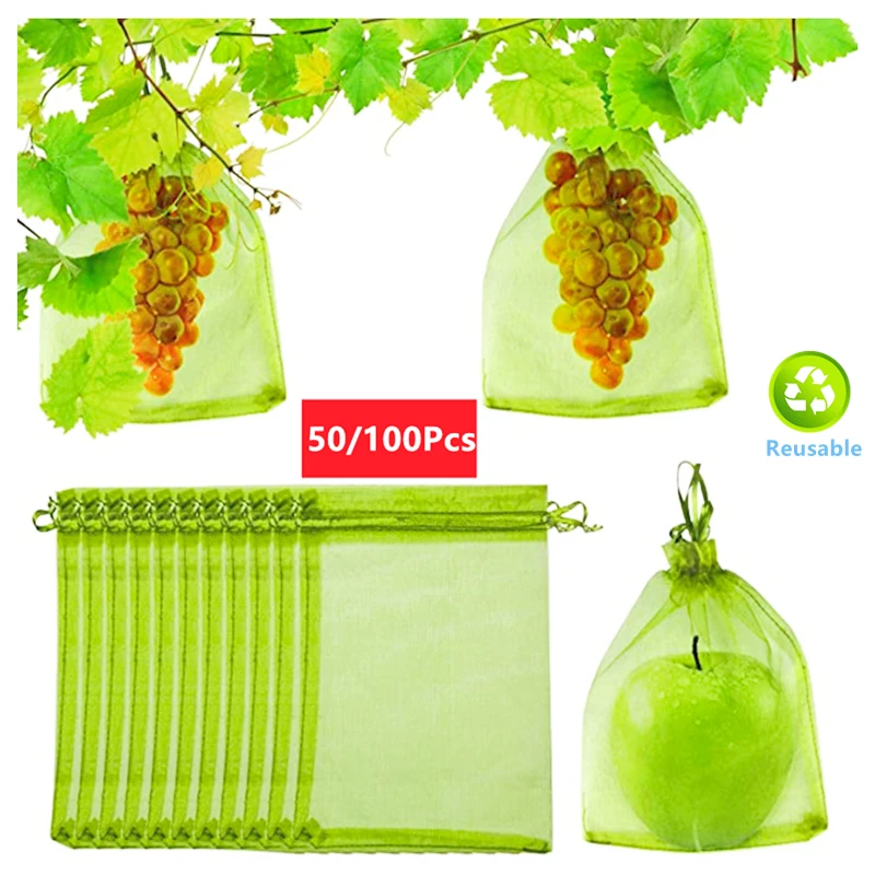 Bolsas De Malla Para Frutas - 100 Unidades 15x20cm (Protección Antipájaros)