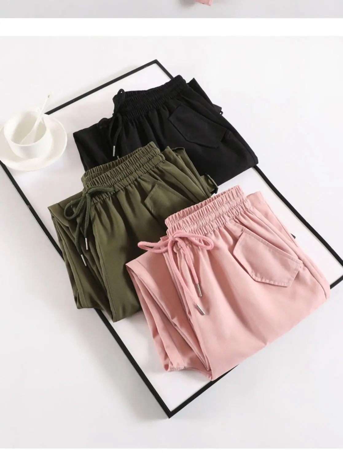 High Quality Luxury CargoPants Sweatpants Drawstring Solid Y2K Baggy Women Black Pink Green Streetwear Trousers Bottoms