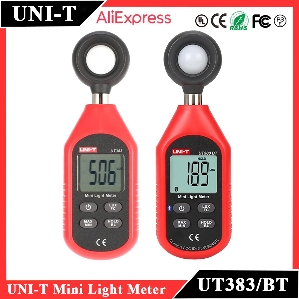 UNI-T UT383 UT383BT Mini Light Meter Digital Professional Luxometer 199900Lux 18500FC Illuminometer Photometer Light Lux Meter
