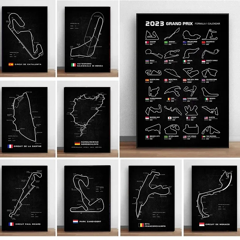 Modern World Racing Circuits Poster Prints Nurburgring Sarthe Nordschleife Canvas Painting Wall Art Picture Room Garage Decor
