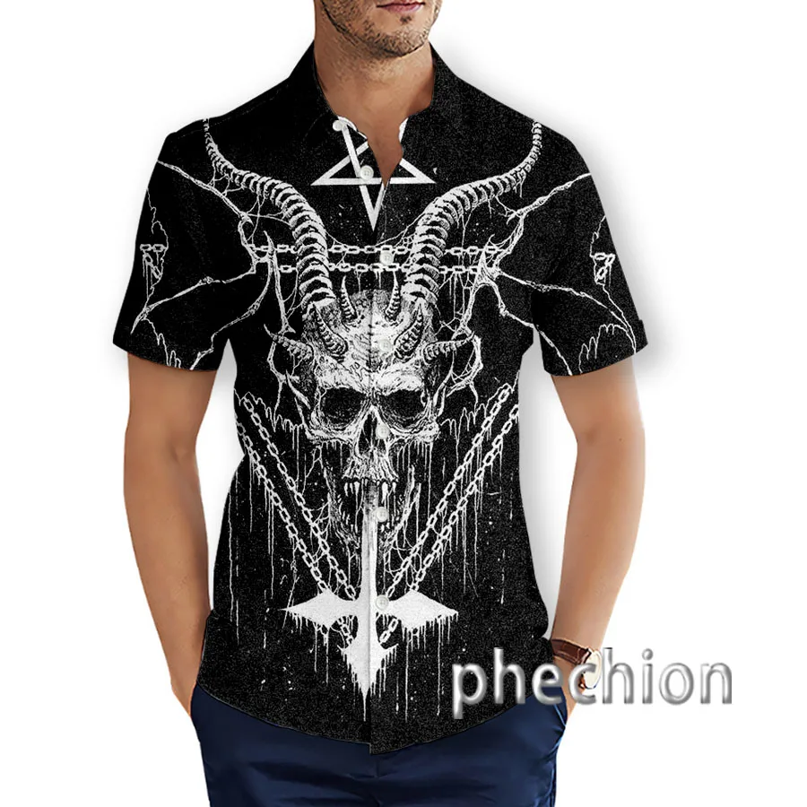 New Fashion Summer Hawaiian Satanic Skull Angel And Demon 3D Printed Mens Short Sleeve Beach Shirts T28 5