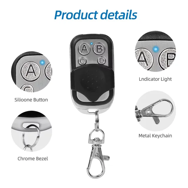 433MHZ Remote Control 4 Button Remote Controller Duplicator Universal Garage Door Opener Clone Rolling Code for Gate Garage Door 6