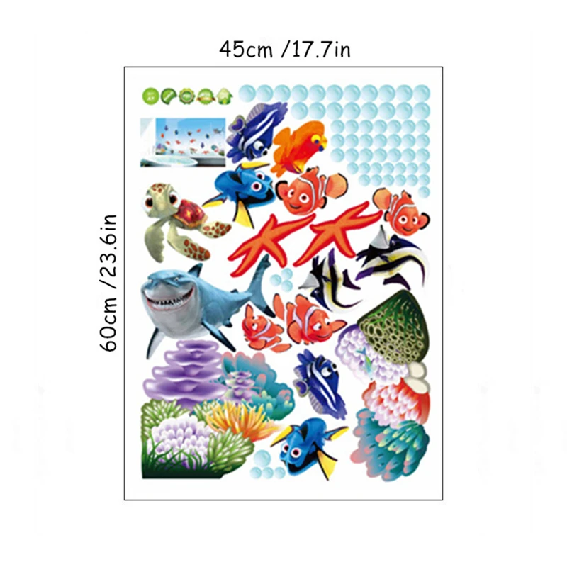 Cute Sea Star Nemo Fish Turtle Shark 3D Vinyl Wall Stickers Home Decoration for Kids Rooms Kitchen Bathroom Seabed Anime Poster